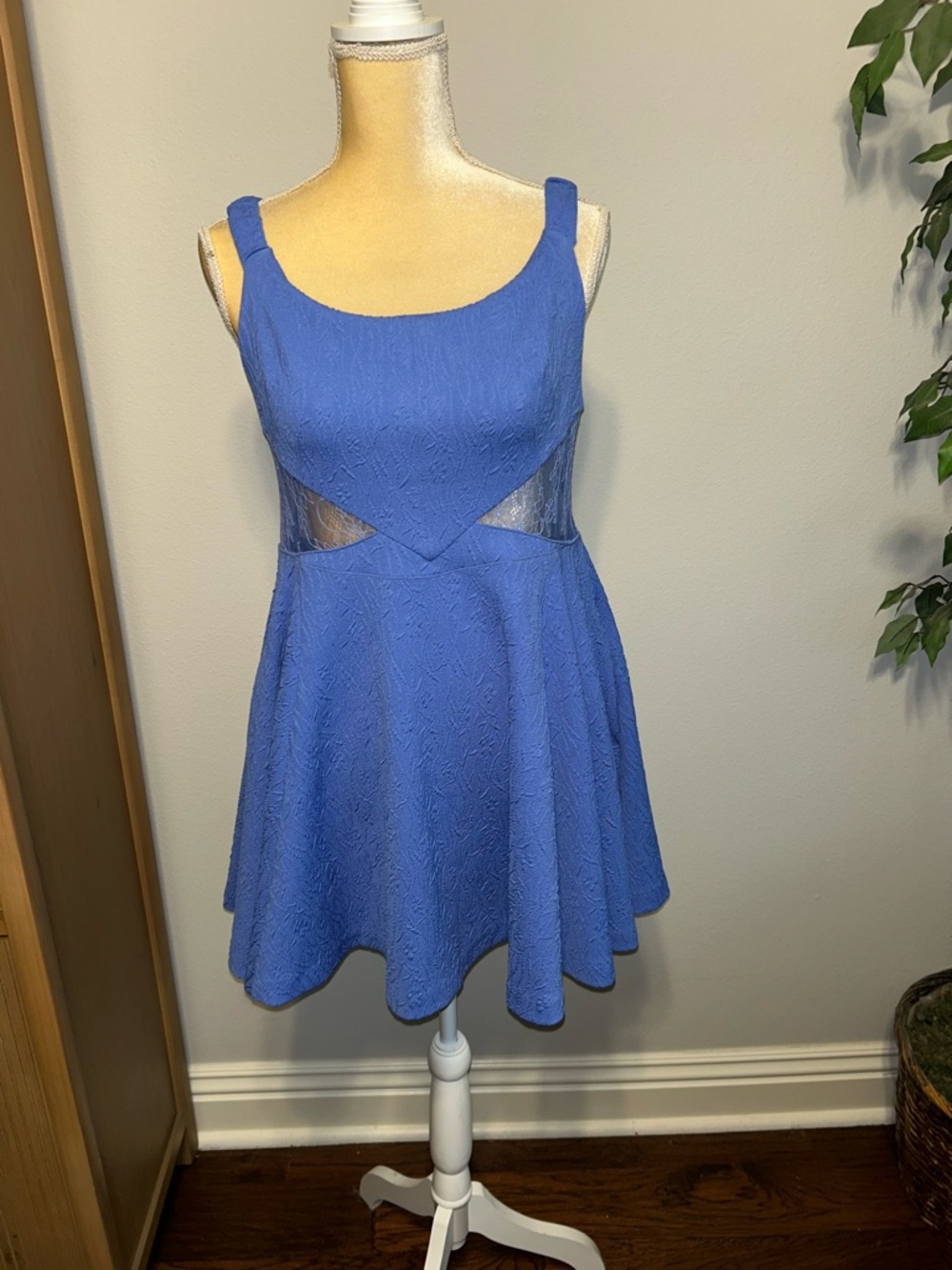 NWT Free People Blue Iris Blue Textured Cutout Skater Dress - Women's Sz M